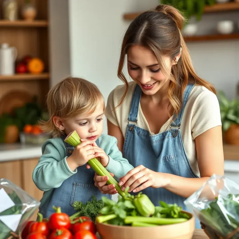 mother and child with fresh produce